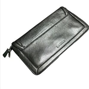 Dana Buchman wristlet large faux leather silver handbag cluch